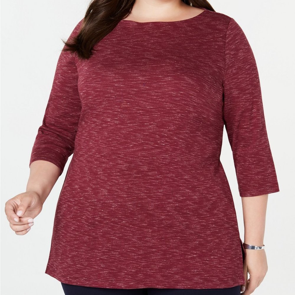 𝅺karen Scott Plus Size Space-Dye 3/4-Sleeve Top